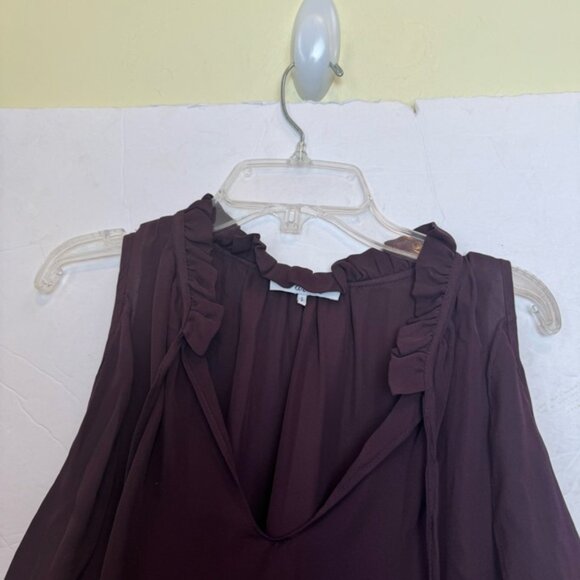 Parker Marjorie Silk Ruffles Boho Balloon Sleeves Shoulder Blouse Top V Neck S - Picture 7 of 16